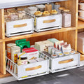 Pull out Cabinet Organizer,Heavy Duty Slide out Pantry Shelves Drawer Storage with Adhesive Nano Film,Sliding Mesh Cabinet Basket with Handle for Kitchen, Bathroom, Home, 11.8W" X 15.7"D X 6.2"H,White
