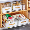 Pull out Cabinet Organizer,Heavy Duty Slide out Pantry Shelves Drawer Storage with Adhesive Nano Film,Sliding Mesh Cabinet Basket with Handle for Kitchen, Bathroom, Home, 9.8"W X 15.7"D X 6.2"H,White