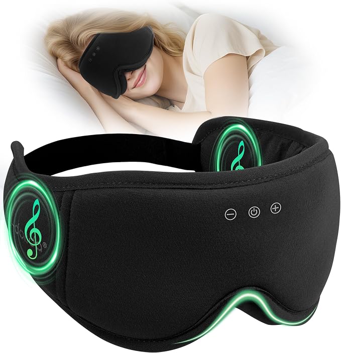 Sleep Mask with Headphones Bluetooth 5.4, LC-dolida Wireless Music Eye Mask for Sleeping Headphones with Soft Bamboo Cotton Cooling Breathable,Ultra-Thin Stereo Speaker for Side Sleepers-Jet
