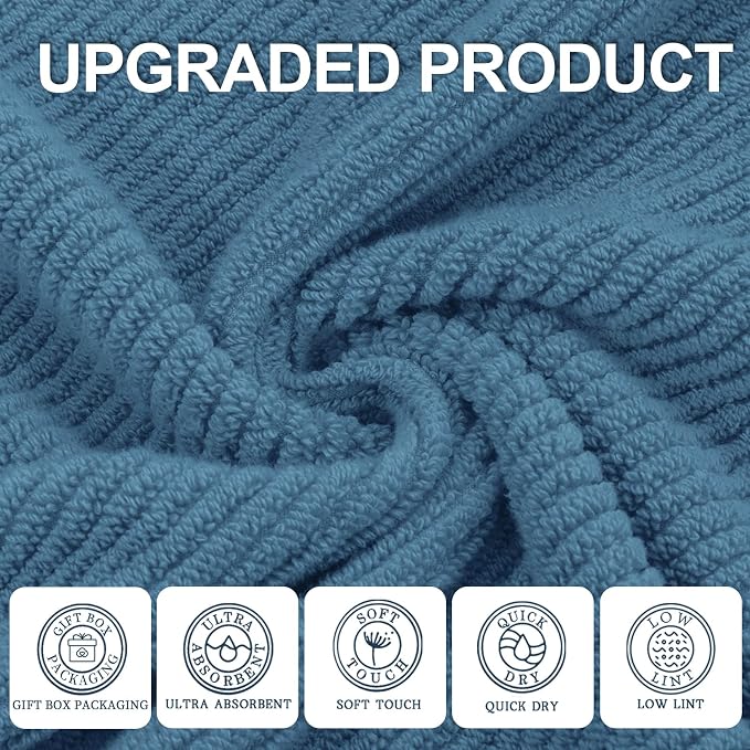 VOOVA & MOVAS Hand Towels 4PC, 100% Cotton, 18x28 in, Dark Blue | Thick, Quick Dry, Soft, Absorbent, Bath Hand Towels, Towel Gift Set, Great For Home, Guest Room, Travel