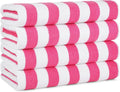 Arkwright California Cabana Stripe Beach Towel - Pack of 4, Large Soft Quick Dry 100% Cotton Terry Towels Set for Pool, Swim, and Hot Tub, Oversized 30 x 70 in, Pink
