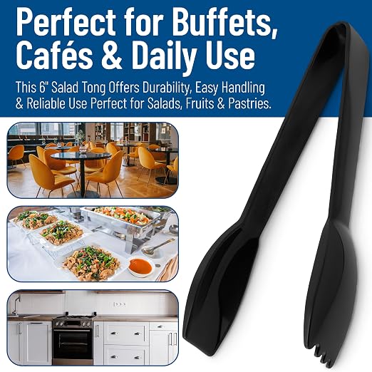 Carlisle FoodService Products Carly Tongs, Plastic Serving Tongs, for Kitchens, Restaurants, and Catering, Acetal, 6.44 Inches, Black