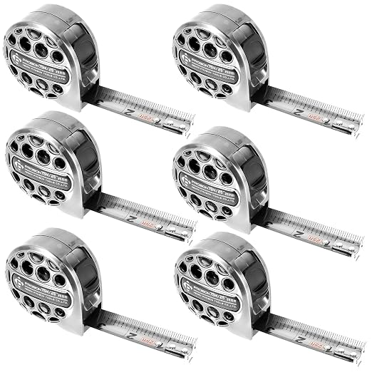6 Pack 25FT Tape Measurement Stainless Steel Retractable Measuring Tape Double Side Scale with Laser Measure for Household Agricultural Industrial Woodworking (6)