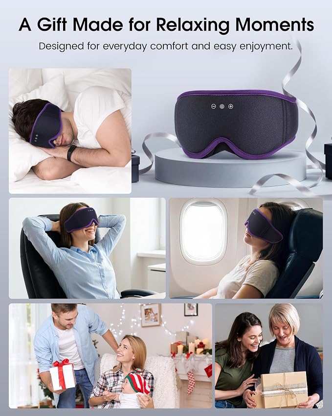 MUSICOZY Sleep Mask with Bluetooth Headphones, 3D Wireless Sleeping Eye Masks, Bluetooth Eye Masks 14-Hour Playtime, Ultra-Soft Breathable, Perfect for Side Sleepers, Women Men(Royal Purple)