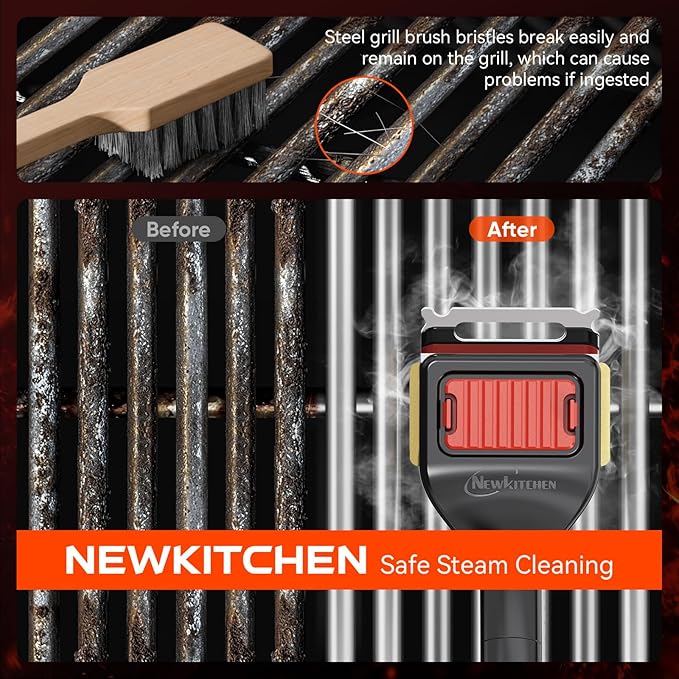 NEWKITCHEN Grill Brush Bristle-Free Steam Replaceable Cleaning Head [No Handle]，Heat-Resistant Kevlar Head with Grill Scraper, Safe Barbecue Grill Cleaning Head for All Grill Types