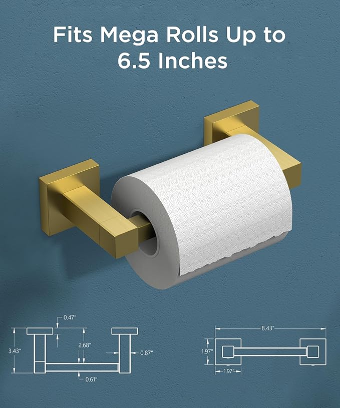 FORIOUS Toilet Paper Holder Wall Mount, Stainless Steel Rustproof Double Post Pivoting Tissue Roll Holder for Bathroom, Commercial Toilet Paper Dispenser (Brushed Gold, Square)