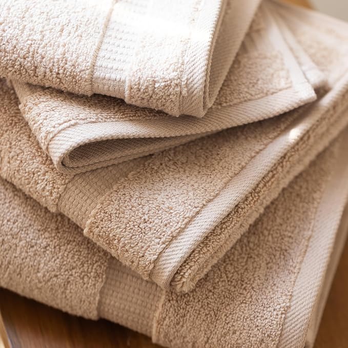 SALBAKOS 100% Turkish Cotton Bathroom Towel Set of 6-Piece, Taupe | 630 Gsm Thick Super Soft Highly Absorbent 2 Bath + 2 Hand + 2 Washcloth Towels Sets, Giftable, Hotel Quality, Made in Turkey