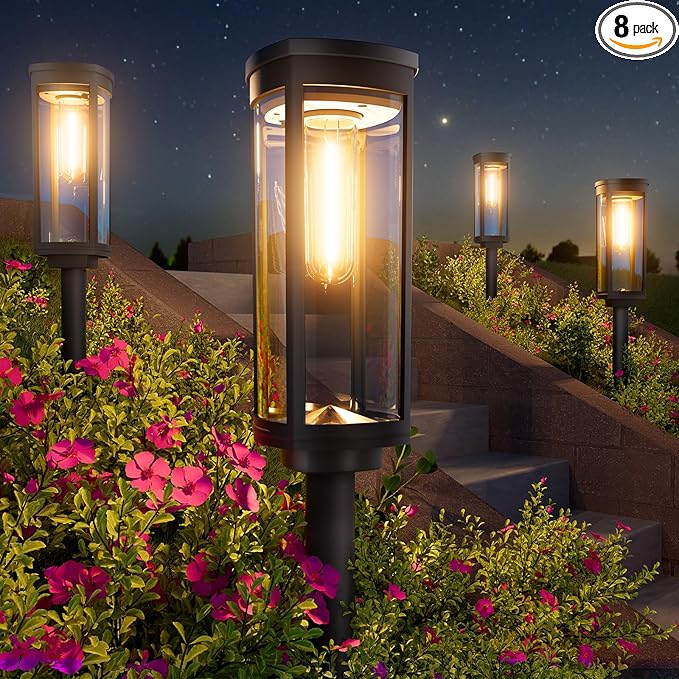 BITPOTT Bright Solar Pathway Lights Outdoor, 8 Pack Solar Powered Garden Lights Waterproof IP65, Auto On/Off Outdoor Light for Lawn Patio Walkway Driveway Decor Landscape Lighting