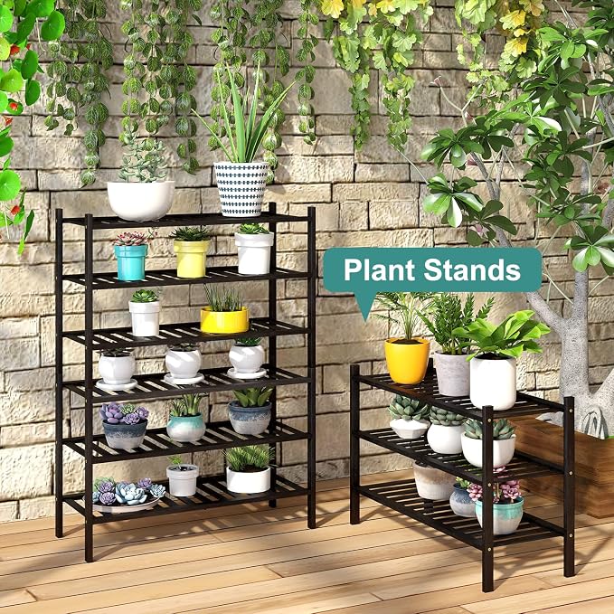 viewcare 3-Tier Black Bamboo Shoe Rack for Entryway, Stackable | Foldable | Natural, Shoe Shelf Storage Organizer for Hallway Closet, Free Standing Shoe Racks for Indoor Outdoor