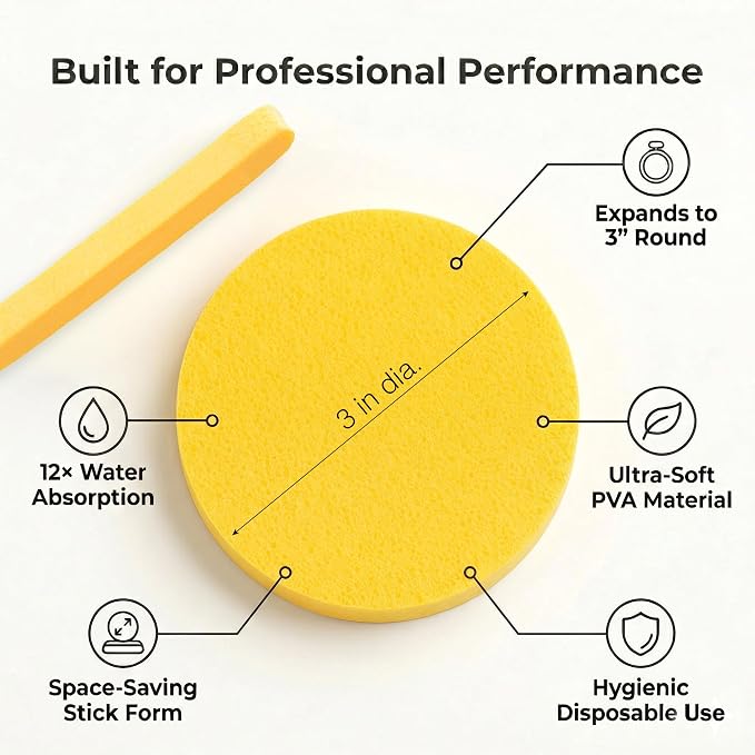Appearus Compressed PVA Disposable Facial Sponges 240 Count | Polyvinyl alcohol foam sticks expand when wet. Designed for cleansing and mask removal by estheticians and salons