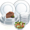 Havawish 18 Pcs Glass Dinnerware Set Sleek Round Clear Glass Plate and Bowl Sets for Dessert, Salad, Fruit, Dishwasher, Microwave Safe Kitchen Dining