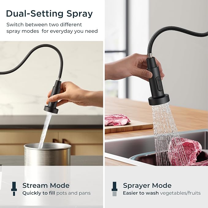 FORIOUS Touchless Kitchen Faucet with Soap Dispenser, Matte Black | Single Handle Stainless Steel, Smart Hands-Free Sink Faucet with Pull Down Sprayer for Camper Rv Bar, Motion Sensor Activated