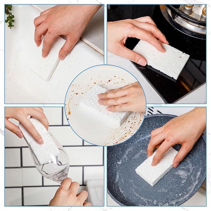 Zhengmy 200 Pieces Sponges Bulk Sponges Kitchen Compressed Sponge Natural Dish Sponge Compressed Wood Pulp Cleaning Without Scratching for Kitchen Bathroom, 3.9 x 2.4 x 0.12 Inch (White)