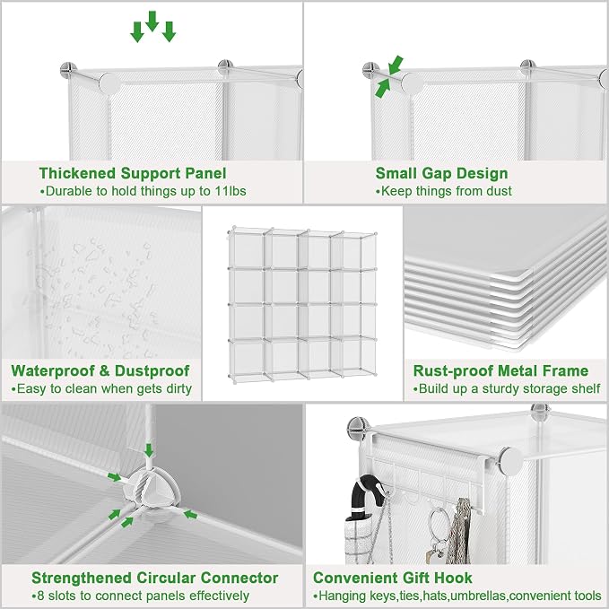 C&AHOME 16 Cube Storage Organizer Cube Shelves Units Storage Cubes, Twill | Plastic DIY Closet Organizer, Stackble Modular Closet Storage Shelves Ideal for Home, Bedroom, 48.4" L × 12.4" W × 48.4" H