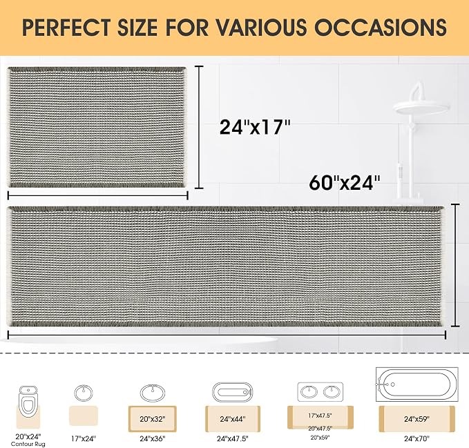 IM HOME Waffle Bath Mat Set 2 Piece Green & Cream,Woven Modern Bath Rug Mats, Absorbent Non Slip Bath Floor Mat, Soft Washable Boho Bath Rugs with Tassels for Bathroom, Bedroom, Kitchen,Tub