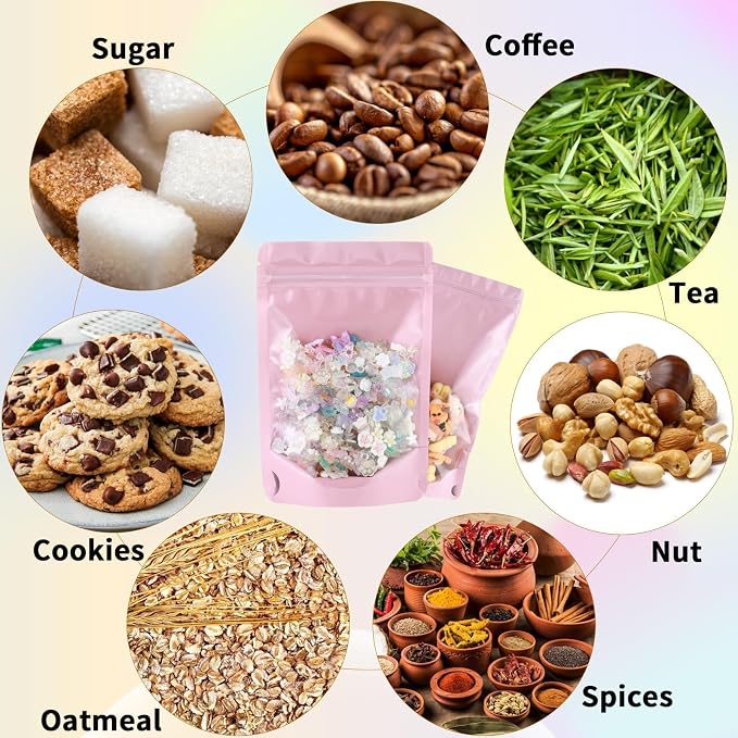 150 Pcs 4x6 Mylar Bags for Food Storage Mylar Bags with Window Stand Up Pouches Small Resealable Smell Proof Bags Freeze Dried Candy Packaging Bulk