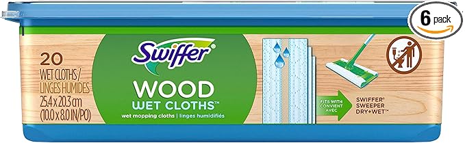 Swiffer Heavy Duty Mop Wet Multi-Surface Cloth Refills for Floor Mopping and Cleaning, Hardwood Floor Cleaner, 20 Count (Pack of 6)