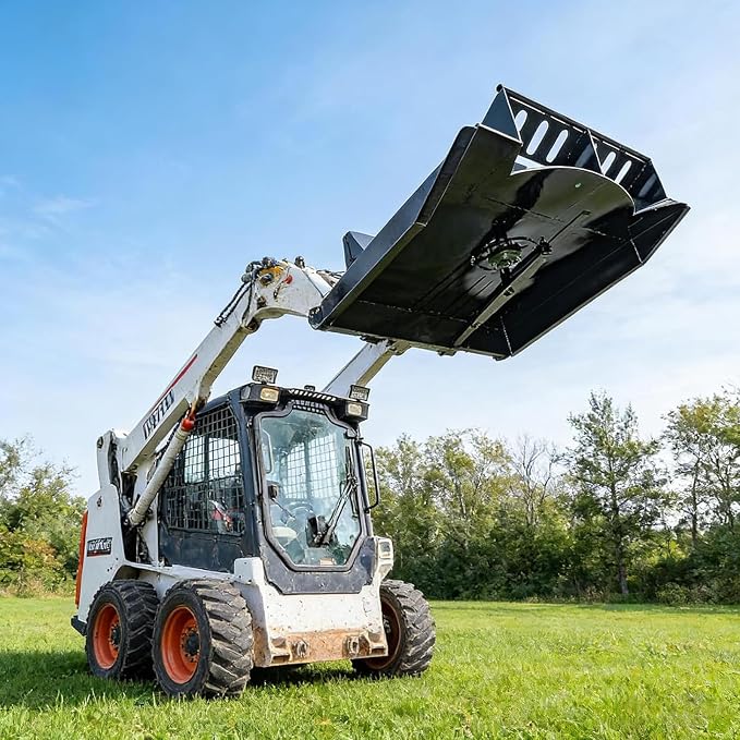 63" Wide Skid Steer Brush Cutter Attachment - 57.6"/1460mm Cutting Width, 2 Bi-Directional Blades, Fits Bobcat and Most Skid Steer Loaders, Ideal for Landscaping, Trail Clearing and Construction