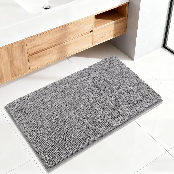 Bathroom Rugs Mat 72 x 36, Thick Soft Absorbent Chenille Bath Rugs, Rubber Backing Bath Mats for Bathroom Floor, Tub, Shower, Bedroom, Home Decor Accessories, Quick Dry Machine Washable, Grey