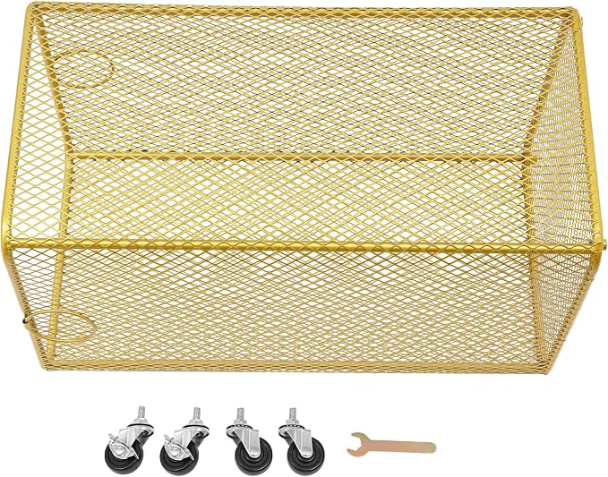 Laundry Basket, Large Rolling Fashion Laundry Basket, Dirty Clothes Hamper Cart with Wheels Metal Dorm Room Essentials for Laundry Room, Balcony, Bathroom, Bedroom, Kitchen (Gold, Square)