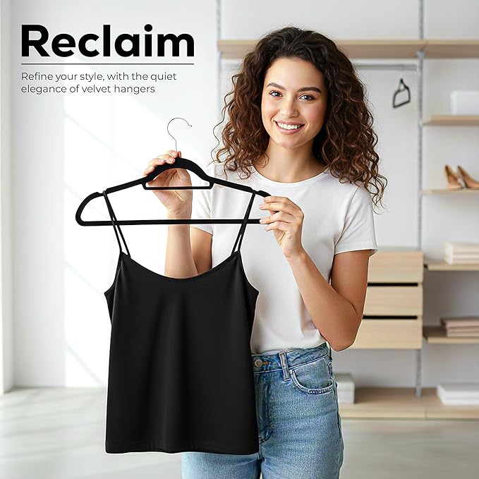 Utopia Home Premium Velvet Hangers 150 Pack - Non-Slip Clothes Hanger with Tie Bar - Black Hangers with 360 Degree Rotatable Hook - Heavy Duty Coat Hanger