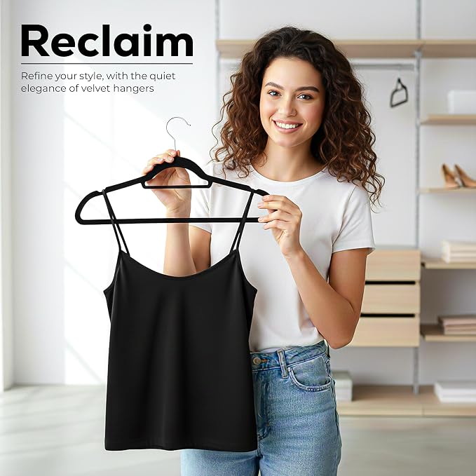 Utopia Home Premium Velvet Hangers 50 Pack - Non-Slip Clothes Hanger with Tie Bar - Black Hangers with 360 Degree Rotatable Hook - Heavy Duty Coat Hanger