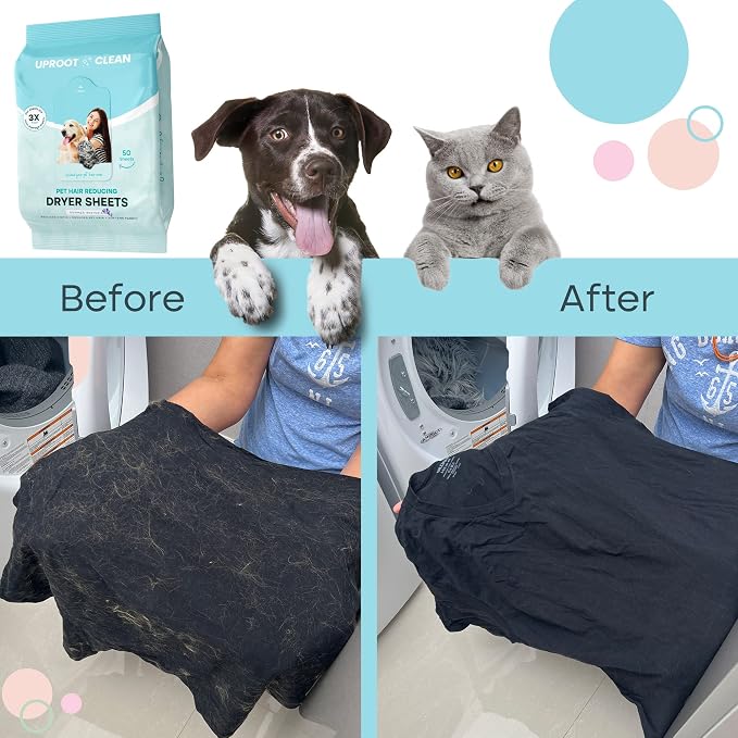 Uproot Clean Washing Machine Cleaner Tablets Ultra & Dryer Sheets Pet Hair Reduction Set: Anti-Static Pet Hair Remover for Laundry & 40% Stronger Washer Machine Cleaning Tablets - Perfect Laundry Set