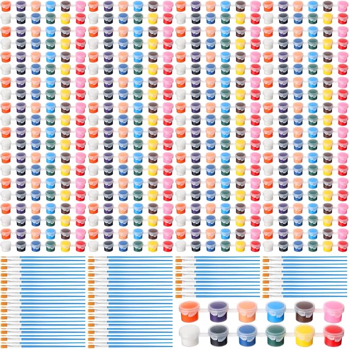 Timgle 560 Pcs Mini Acrylic Paint Set for Kids 40 Set 12 Colors Washable Paint Strips Bulk 40 Flat Painting Brushes 40 Pointed Brushes Graduation Gift for Adult Classroom Birthday Party(3ML)