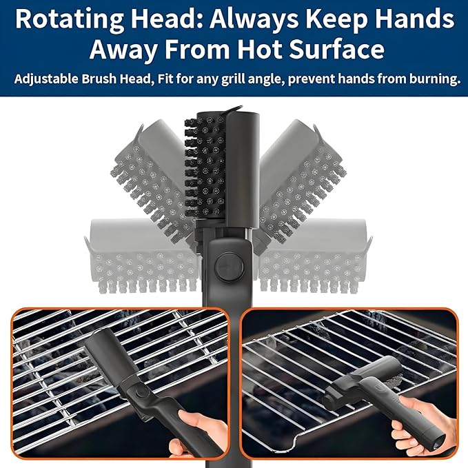 Electric Grill Brush Rechargeable, 3 Powerful Speed BBQ Grill Brush for Outdoor Grill, 180° Adjustable, Stainless Steel Rotary Brush Head, Automatic Grill Cleaning Brush for Camping Outdoor Grill