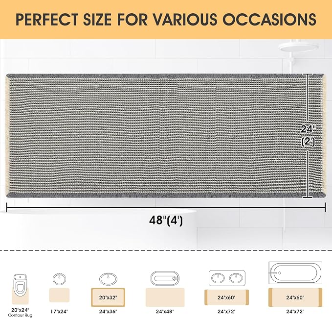 IM HOME Waffle Bath Mat Grey & Beige 4'x2', Boho Woven Modern Bath Mat Rugs, Absorbent Non Slip Bathroom Rugs, Soft Washable Bath Rugs with Tassels for Bathroom, Bedroom, Kitchen, Shower, Tub