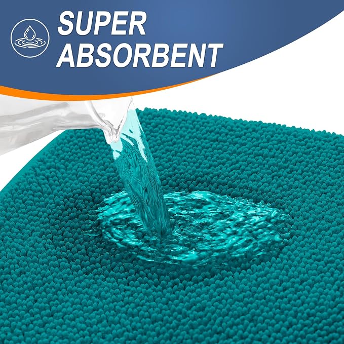 OLANLY Memory Foam Small Bathroom Rugs 24x16, Absorbent Bath Mat, Deep Lake | Soft Quick Dry Bath Mat Rugs, Non-Slip, Machine Washable Mat for Bathroom Floor, Tub and Shower, Home Decor Accessories