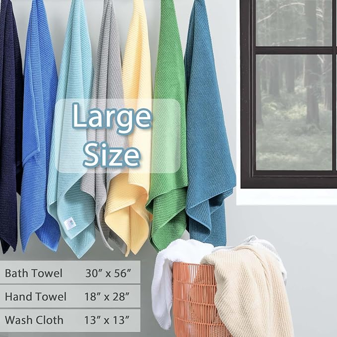 VOOVA & MOVAS 6PC Towel Set, 100% Cotton, Black White | 2 Large Bath Towels 30x56 In, 2 Hand Towels 18x28 In, 2 Washcloths 13x13 In, Quick Dry, Thick, Soft, College Dorm Towels