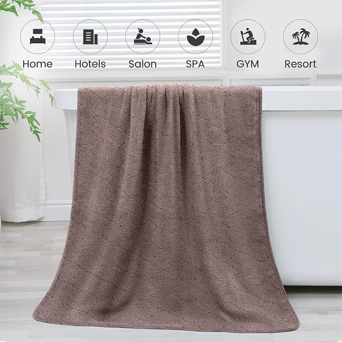 JML Microfiber Bath Towels, 2 Pack, 30 in x 60 in, Chocolate | Hanging Loop, Super Soft, Absorbent, Lint Free, Fade Resistant, Lightweight, Quick Dry, Use for SPA , Sauna, Salon Hair Wrap