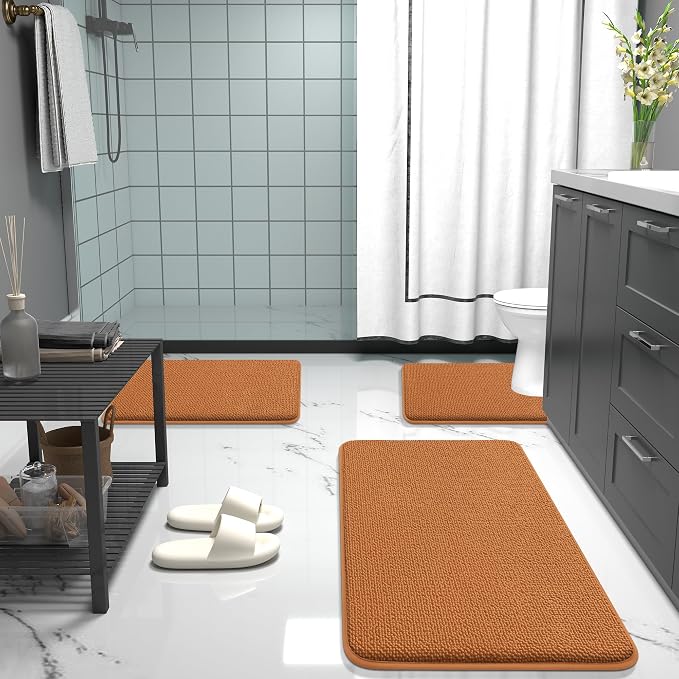 OLANLY Memory Foam Bathroom Runner Rug 44x24, Absorbent Long Bath Mat, Clay | Soft Quick Dry Bath Mat Rugs, Non-Slip, Machine Washable Mat for Bathroom Floor, Tub and Shower, Home Decor Accessories