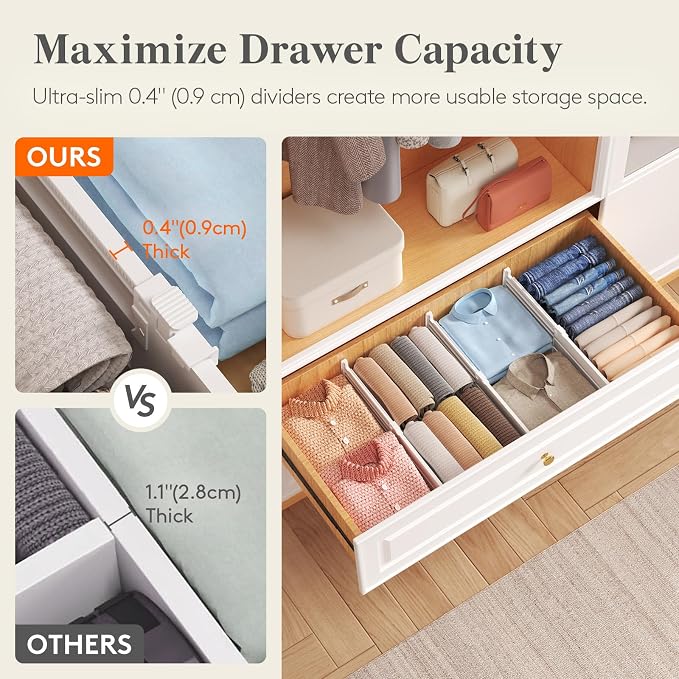 Lifewit 5" High 5 Pack Drawer Dividers, 11.5"-18.5" Adjustable Deep Drawer Organizer Clothes, Expandable White Plastic Separators for Dresser, Kitchen, Cabinet, Nursery, Office Organization & Storage
