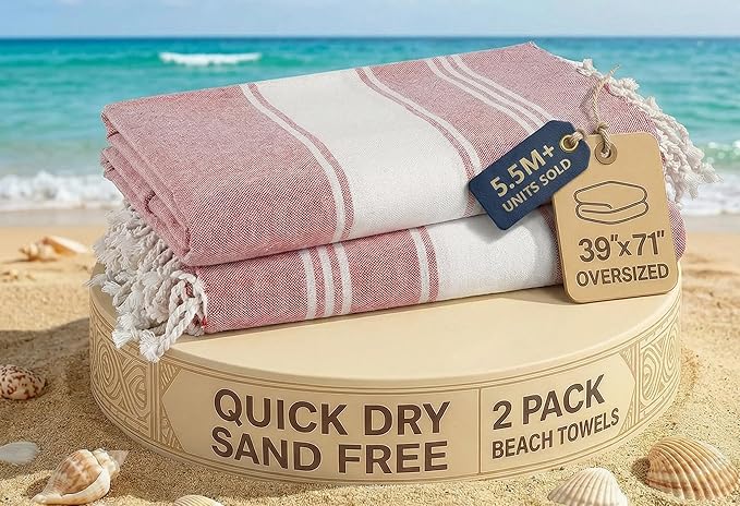 LANE LINEN Beach Towel 2 Pack, Beach Towels Oversized, Soft - Cashmere Rose | Pre-Washed Large Beach Towels - 39"x71", Vacation Essential - Machine Washable, Travel & Camping - Reinforced Hems, Durable