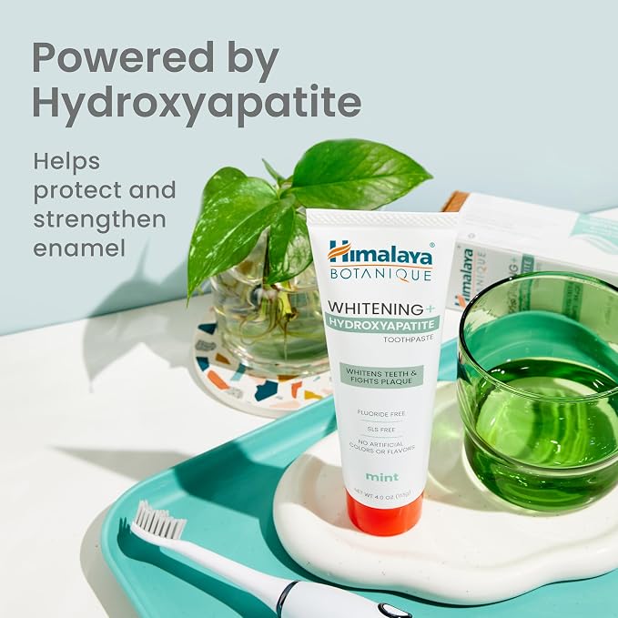 Himalaya Botanique Whitening+ Nano Hydroxyapatite Toothpaste, Mint, 4 oz | Nano Hydroxyapatite Toothpaste, Support Enamel Strength & Integrity,Great for Sensitive Teeth, Fluoride Free,SLS Free & Vegan