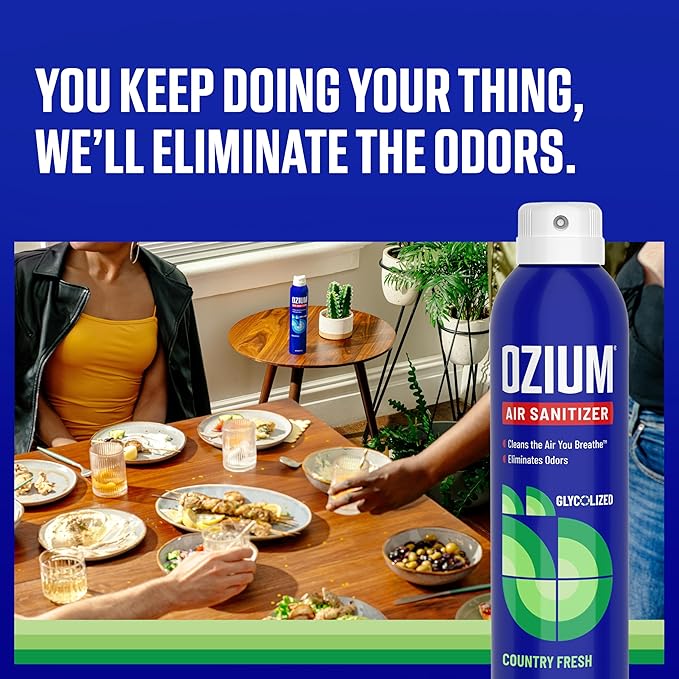 Ozium Air Sanitizer Spray - Room Odor Eliminator for Home, Car, and Office - Country Fresh Air Cleaner - 8 oz Can - 6 Pack