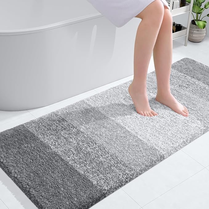 OLANLY Large Bathroom Rugs Mat 45x27, Extra Soft Absorbent Microfiber Bath Rugs, Rubber Backing, Quick Dry, Washable Bath Mats for Bathroom Floor, Tub and Shower, Home Decor Accessories, Light Grey