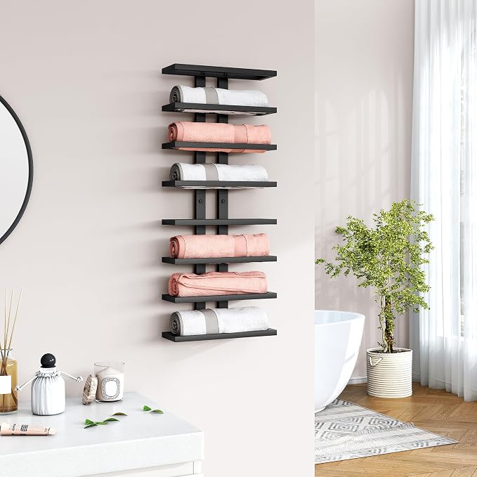Hoctieon 2-Set 8 Tier Wall Mount Wine Rack (16 Tiers), Wall Racks for Wine Bottles Display and Storage, Hanging Bottle Organizer for Living Room, Dining Room, Wine Cellar, Bar, Black