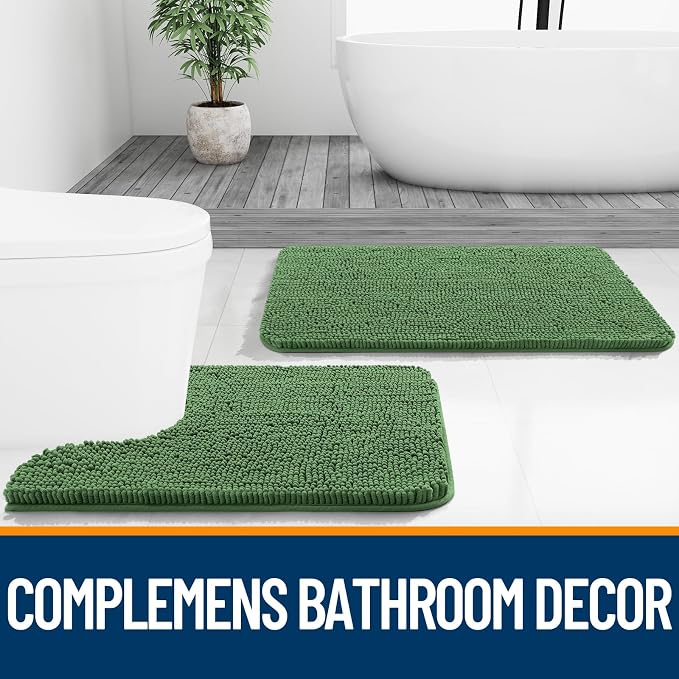 OLANLY Bathroom Rugs 30x18, Extra Soft Absorbent Chenille Bath Rugs, Rubber Backing Quick Dry, Machine Washable Bath Mats for Bathroom Floor, Tub and Shower, Home Decor Accessories, Olive Green