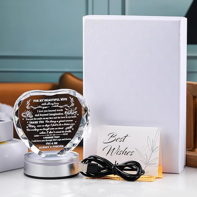 Qianwei Gifts for Wife from Husband Unique - Personalized Crystal Heart Gifts for My Wife Who Has Everything - Birthday Anniversary Wedding Valentines Day Present Ideas for Her