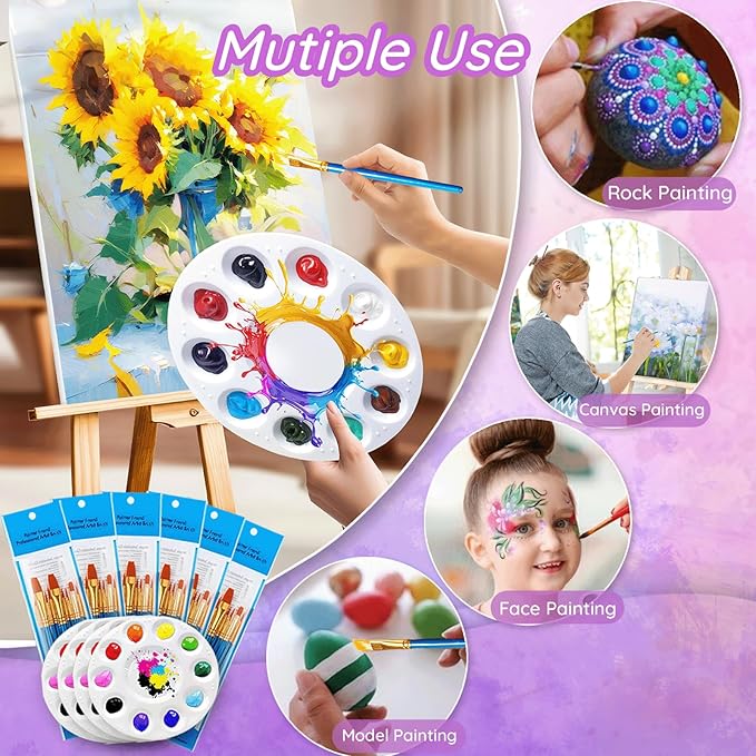 528PCS Valued Paint Brushes and Palettes Set，48Pack of 480PCS Paint Brushes Bulk, 48 Paint Paint Trays, Artist Acrylic Brushes Nylon Brush Head, Suitable for All Purpose Oil Watercolor Painting Set