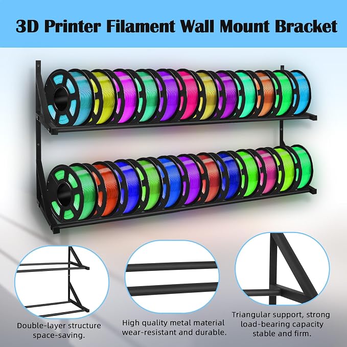 Upgrade 3D Printer Filament Storage Rack - Holds 24 Rolls, Heavy Duty Wall Bracket Shelves for ABS/PLA/TPU/Nylon Accessories, Spool Holders