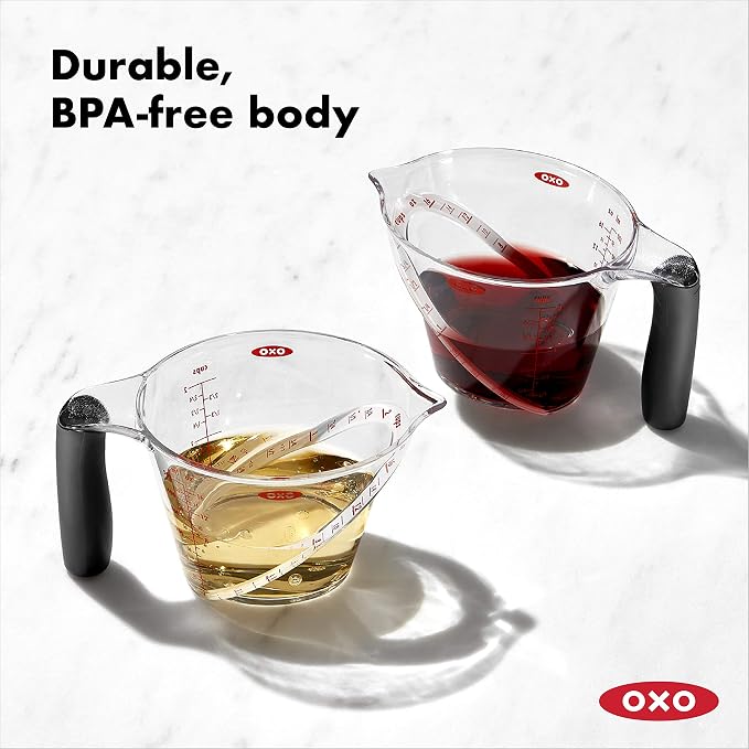 OXO Good Grips 3-Piece Angled Measuring Cup Set, Black & Good Grips 4 Piece Stainless Steel Measuring Spoons with Magnetic Snaps