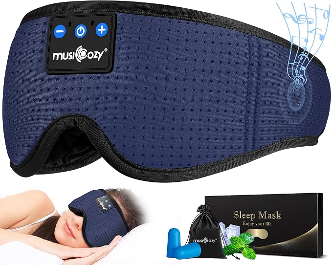 MUSICOZY Sleep Headphones Bluetooth 5.4 Headband Sleeping Eye Mask for Mom Women Men Wireless Music Earbuds Earphones for Side Sleepers Built-in HD Speakers Cool Gadgets Unique Gifts (Navy Blue)