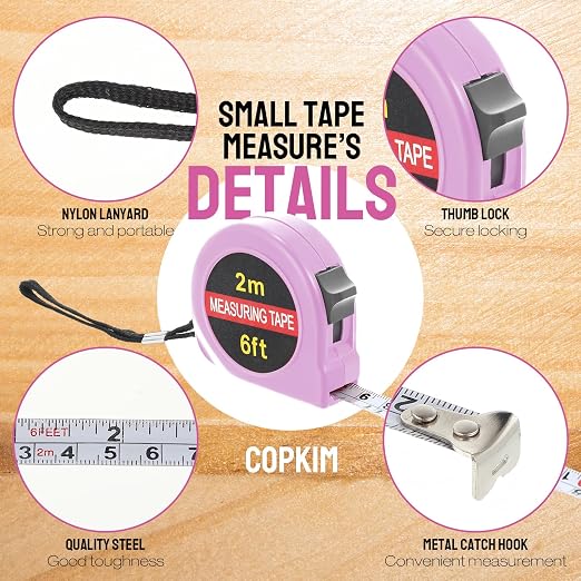 Copkim 50 Pcs 6 FT Mini Tape Measure Retractable Bulk Small Measuring Tape Pocket Size Measurement Tool for Operation Christmas Items Party Favor Gifts Stuffers for Men(Pink)