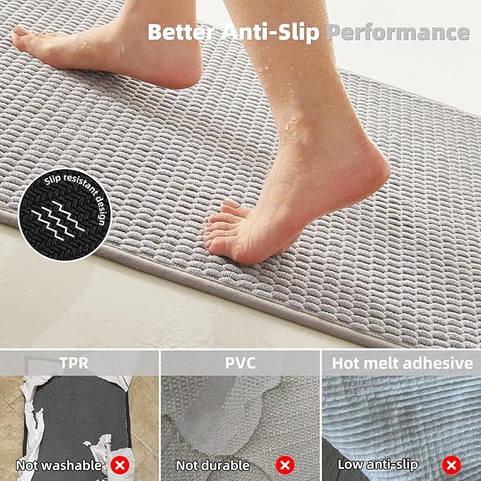 TYUU Bathroom Rugs Non Slip Washable, Super Absorbent Thin Bath Mat Small Quick Dry Low Pile Bathroom Rug, Light Grey 16"x24"