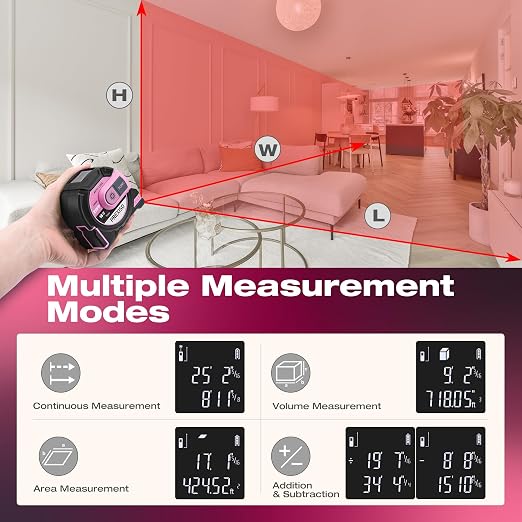 PREXISO 2-in-1 Laser Tape Measure- 215Ft Laser Measuring Tool & 16Ft Measuring Tape with Auto Lock & Magnetic Hook - Laser Measurement Tape - Pythagorean, Area, Volume, Ft/Ft+in/in/M Unit-NOT Digital