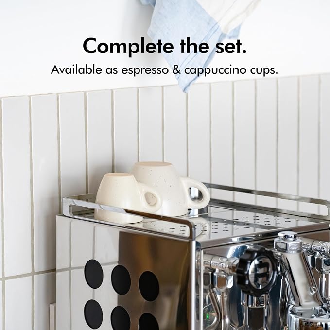 KIVY Espresso Cups Set 4x 3oz - Thick Walled Stoneware - Dishwasher Safe | Italian Style Espresso Cups and Saucers - Espresso Mugs - Tazas de cafe - Ceramic cup - Cream Dotted